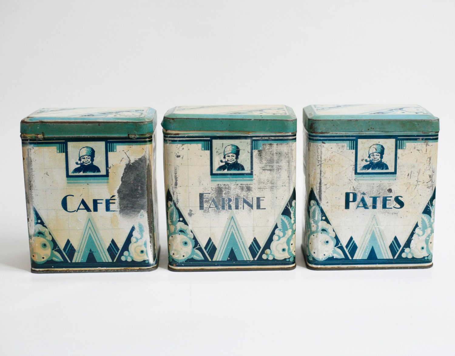 3 art deco french kitchen storage tin boxes coffee flour