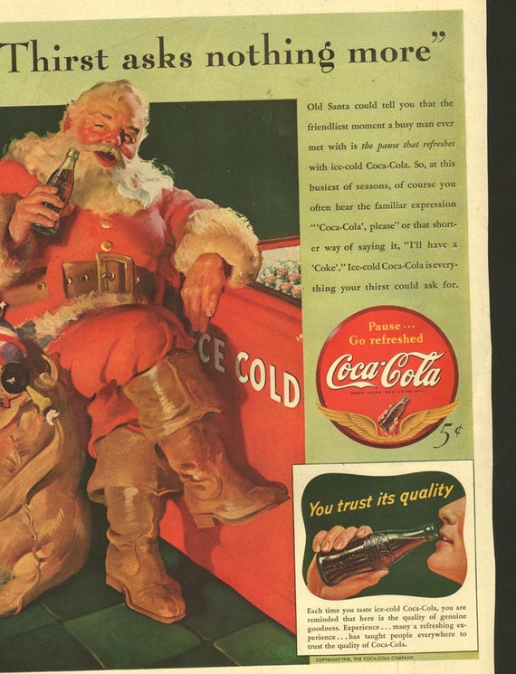 Original Saturday Evening Post Coke Santa Claus ad in VG