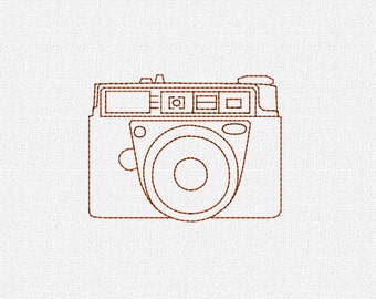 Vintage Camera Redwork Machine Embroidery Design Pattern Download 4x4 5x7 and Mini Retro Camera Embroidery Design