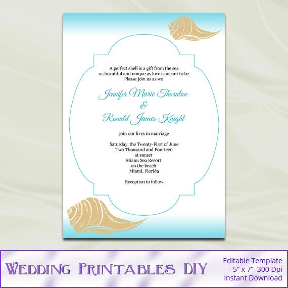 Printable Seashell Wedding Invitations 10