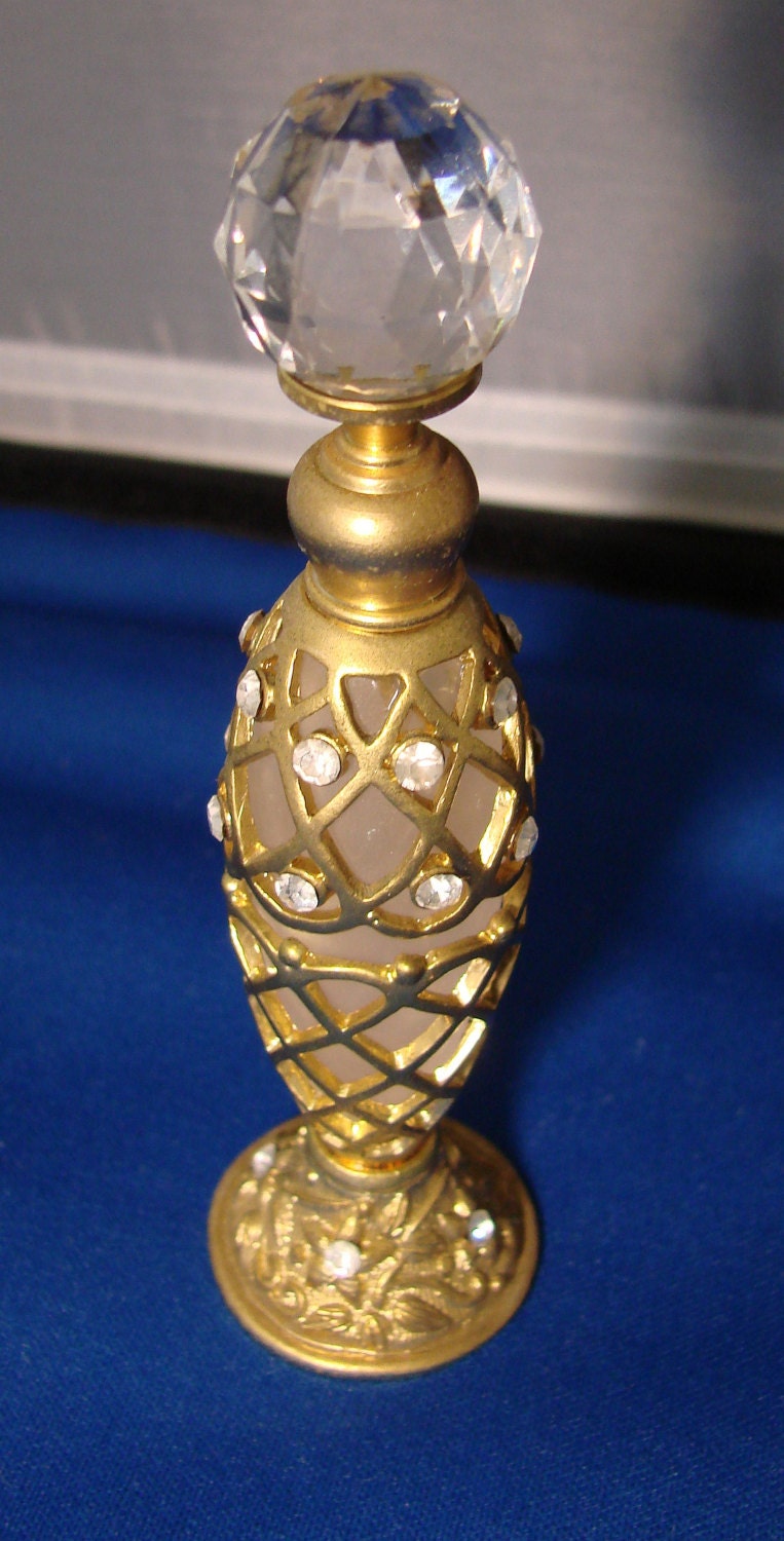 Download Vintage Perfume Bottle Frosted Crystal Glass Ornate Gold