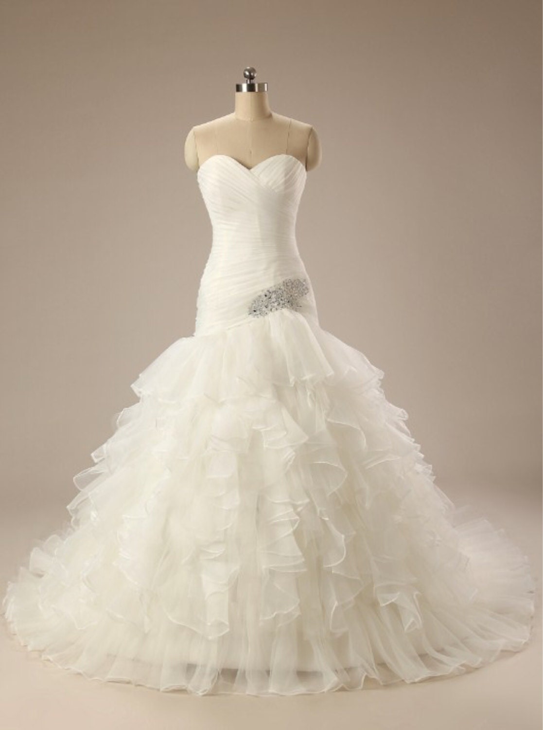 Sweetheart Pleated Ball Gown White Organza wedding dress