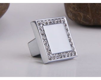 Glass Dresser Knobs / Crystal Cabinet Knobs Pulls Square Silver Clear / Modern Drawer Knobs Pulls Handles / Kitchen Knob Pull Hardware L15