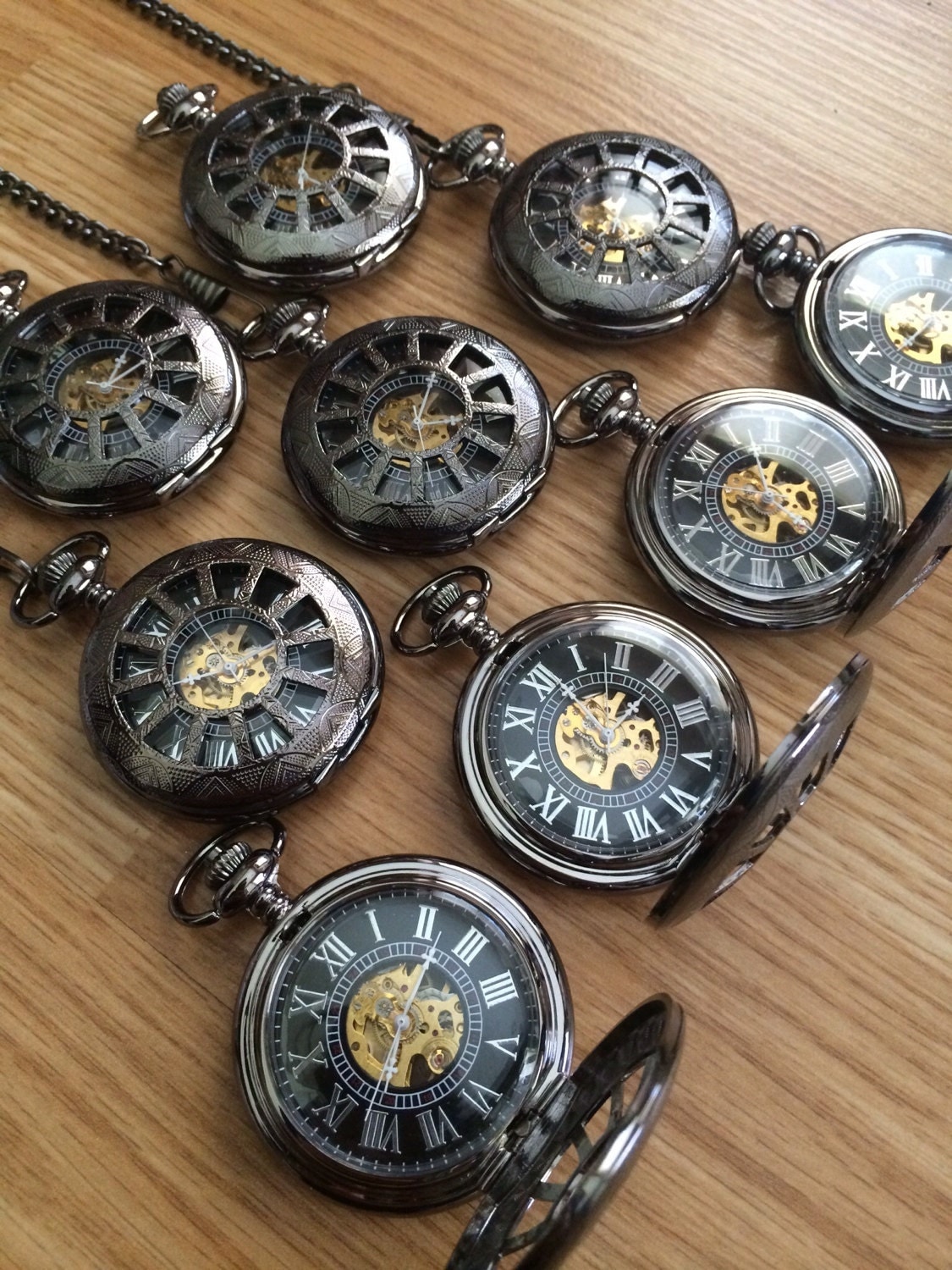 Set of 9 Engraved Mechanical Pocket Watches by EngravedPocketwatch
