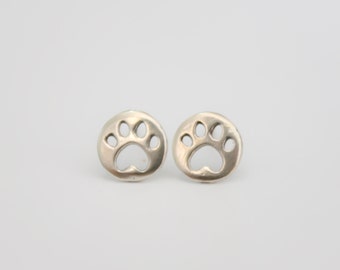 Silver Stud Earrings, dog paw studs, sterling silver Studs, tiny dog paw posts, silver dog paw