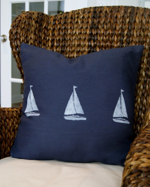 Nautical Pillow Large Nautical Navy Linen Throw Pillow with