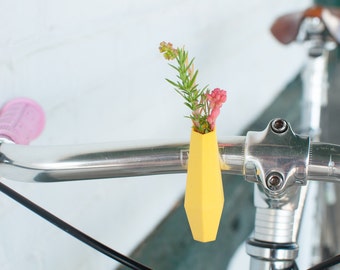 Geometric Handlebar Vase in Lemon Yellow: A Wearable Planter For Your Bike