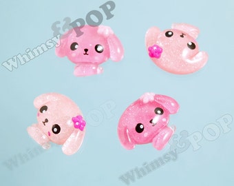 4 - Kawaii Glitter Pink Puppy Deco Resin Flatback Cabochons, Dog Cabochons, Kawaii Dogs (R6-134)