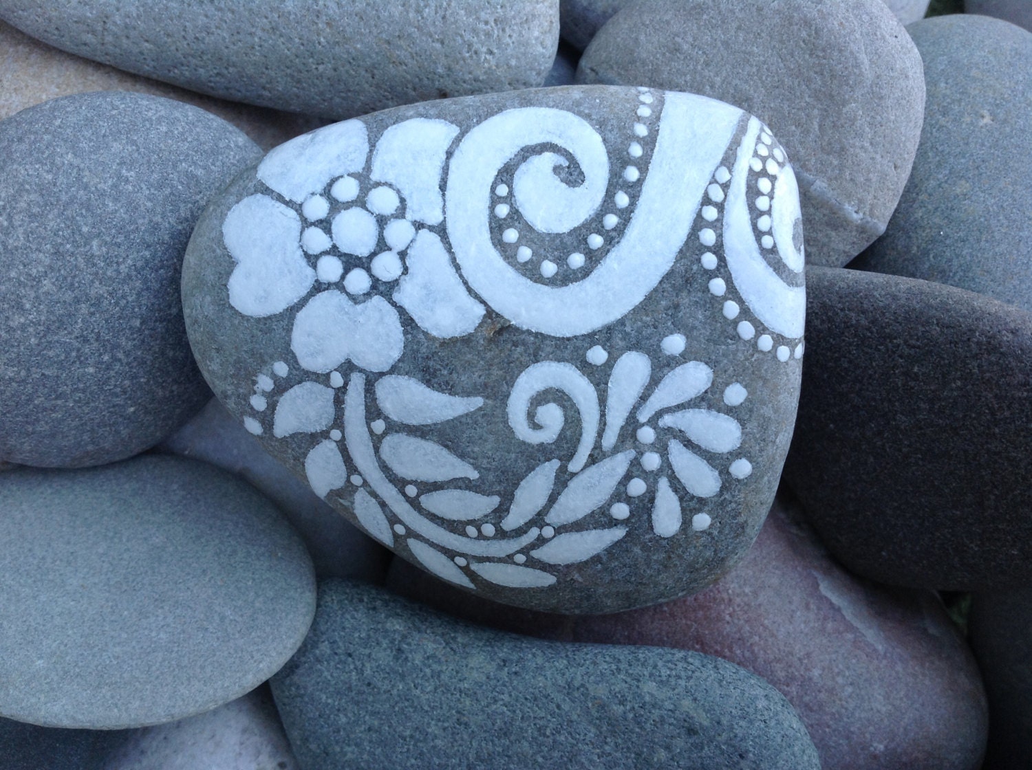 Peace Flower / White Zen series / painted rock by LoveFromCapeCod
