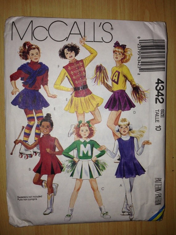 McCalls Sewing Pattern 4342 Girls Costumes Ice Skater, Cheerleader, Band Vintage 80s Size 10