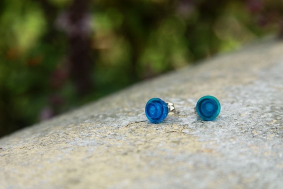 Blue Lego Stud Earrings