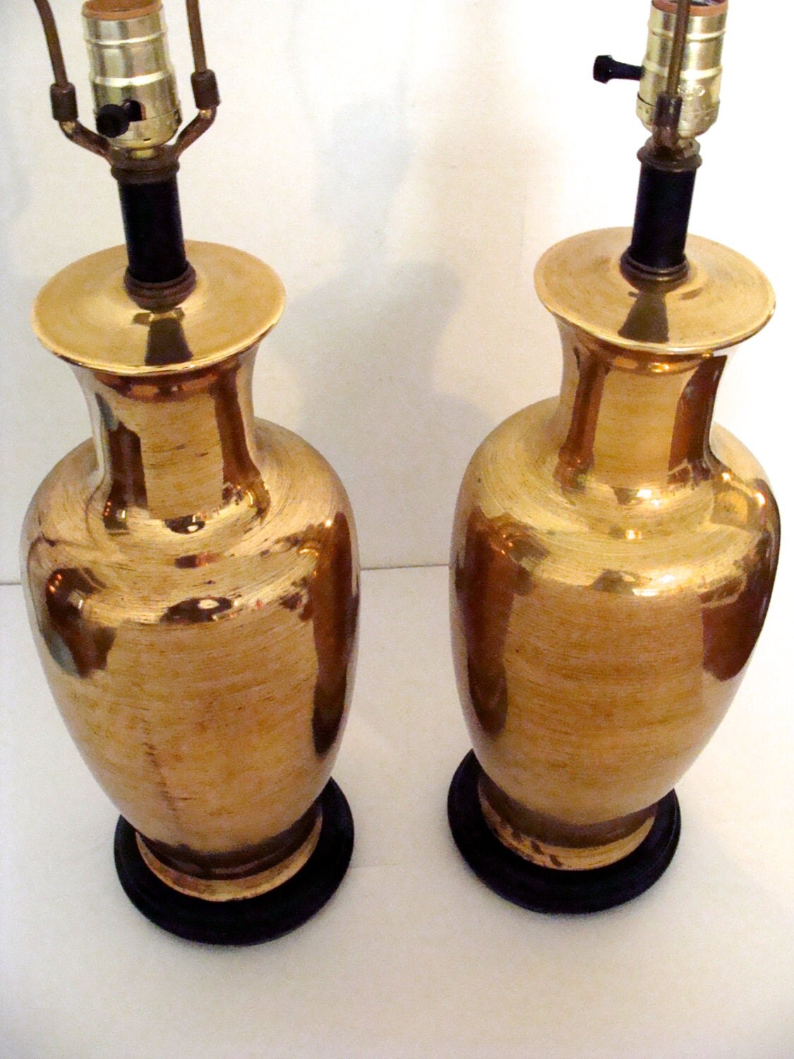 Gold Mercury Glass Ginger Jar Lamps PAIR Hollywood Regency