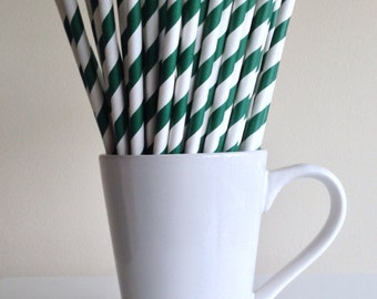 Dark Green Striped Paper Straws Hunter Green Party Supplies Party Decor Bar Cart Accessories Cake Pop Sticks Mason Jar Straws Graduation