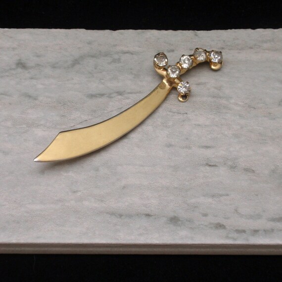 Saber Sword Brooch Pin with Rhinestones Vintage