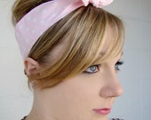 Pink Polka Dot Retro Headband - Pin Up Hair Scarf - Rockabilly Headband