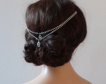 1920s wedding Headpiece - Bohemian, headchain style Bridal Accessory - Great Gatsby Headpiece - crystal bun accessory