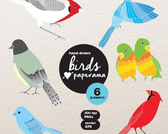 Hand-Drawn Birds ClipArt, Transparent Contour Birds clip Art,Instant Download