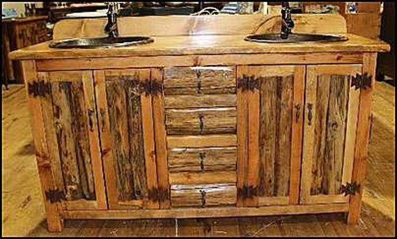 Double Bathroom Vanity - 62" - Rustic Bathroom Vanity - Bathroom Vanity with sink - Copper sink - Log Furniture - Bathroom Vanities - Sinks