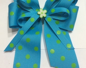 Girls turquoise and green bow