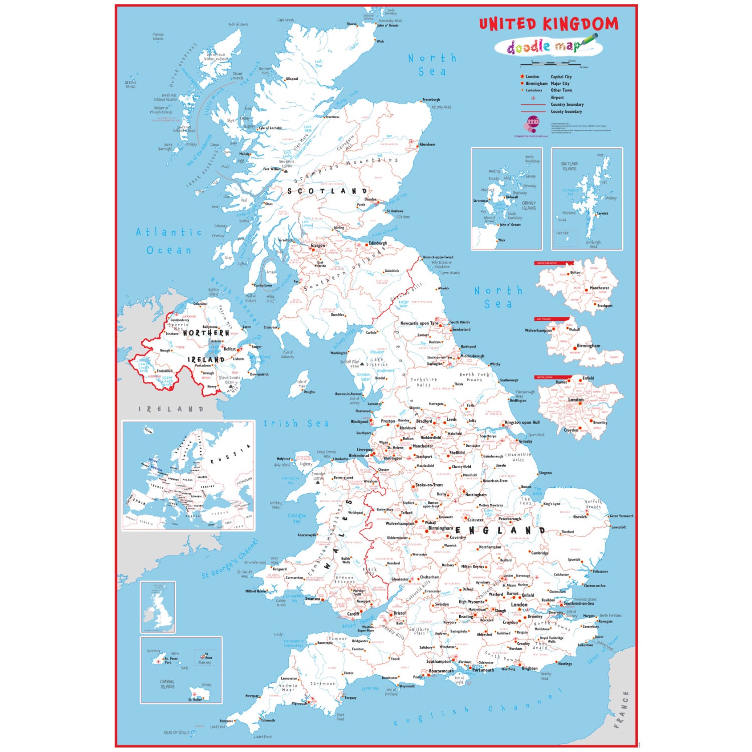 UK Doodle Map With Crayons kids map map of the uk gift for