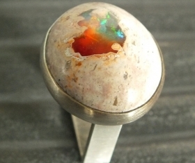 Mexican Fire Opal Sterling Silver Ring Size 7 1/2