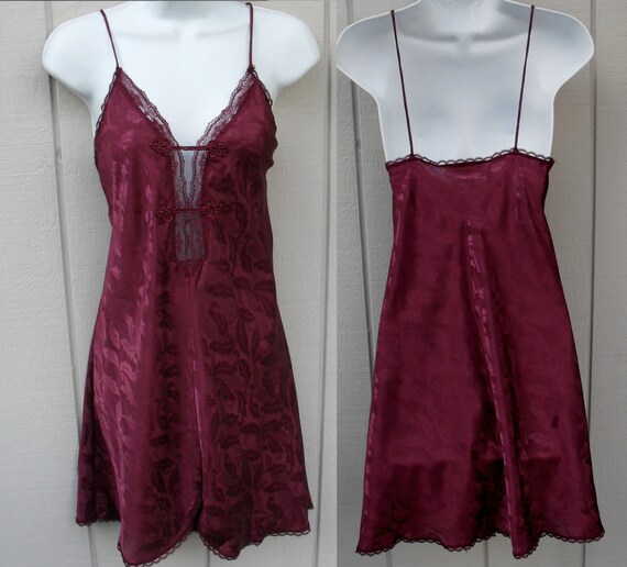 80's Burgundy Red Chemise Nightgown / Vintage light by BetseyDo