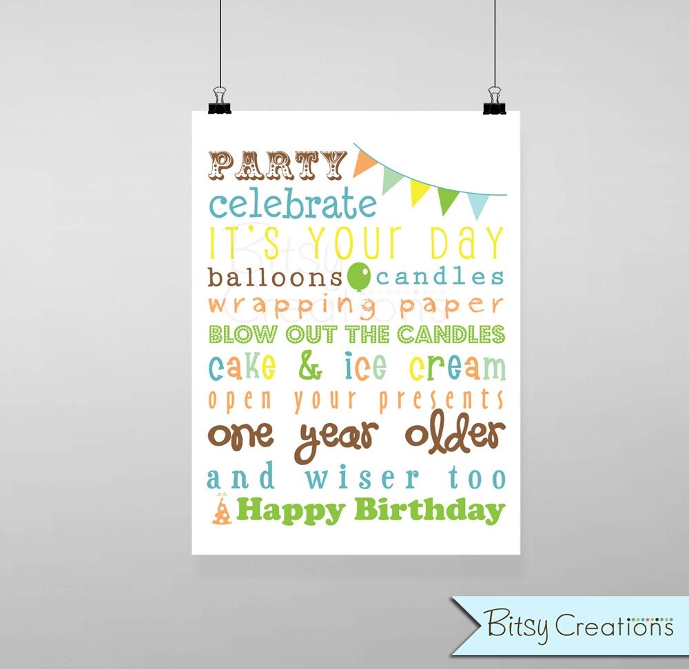 Birthday Subway Art Printable Wall Art by BitsyCreations