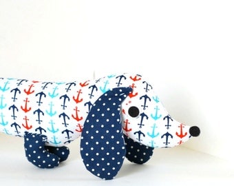 Nautical Nursery Decor Toy Wiener Dog Stuffed Animal Plush Dachshund PERRY