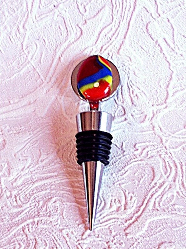 Stainless Wine Bottle Stopper With Fused Glass Cabochon