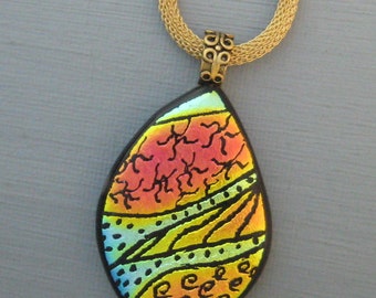 Zentangle Fused Glass Pendant, Dichroic Glass Pendant, Hand Etched Fused Glass Pendant, Hand Etched Pendant - Central Park