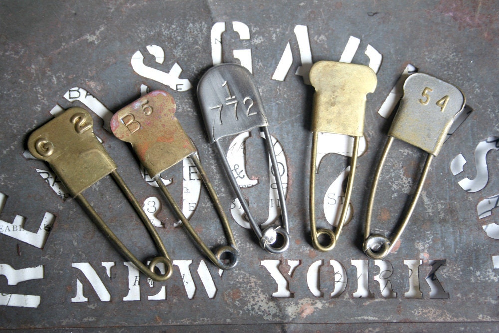 5 Vintage VARIETY of Styles Pins LAUNDRY Numbered Silver Brass