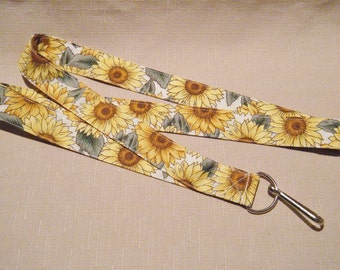 Sunflowers3 white - handmade fabric lanyard