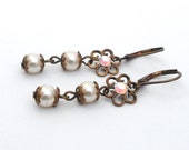 Antique Brass Filigree Pearl Dangle Earrings