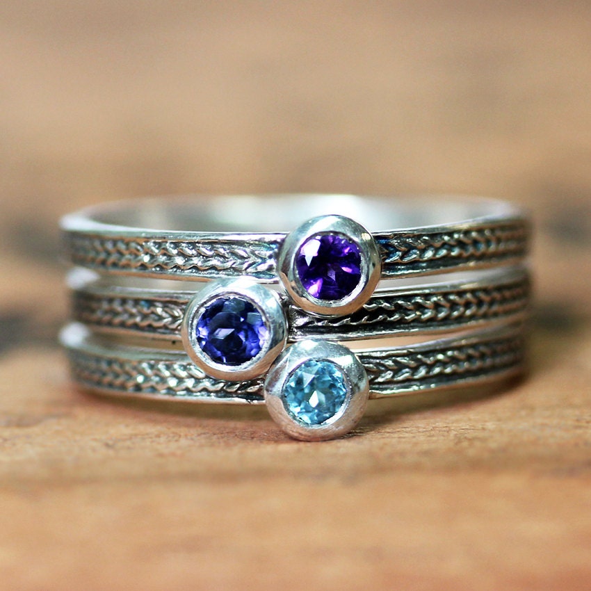 Birthstone stacking rings stackable mothers ring braided