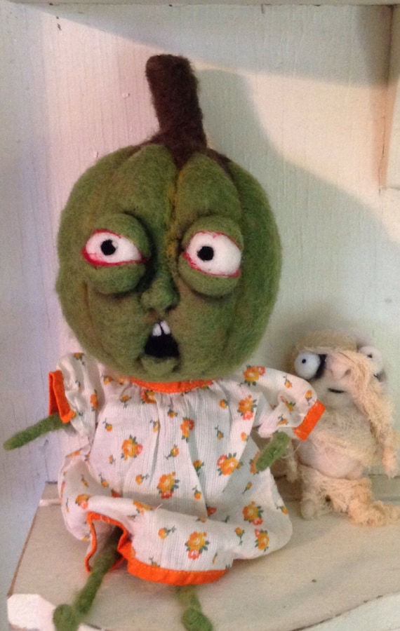 Immature pumpkin large doll ooak needle felted doll
