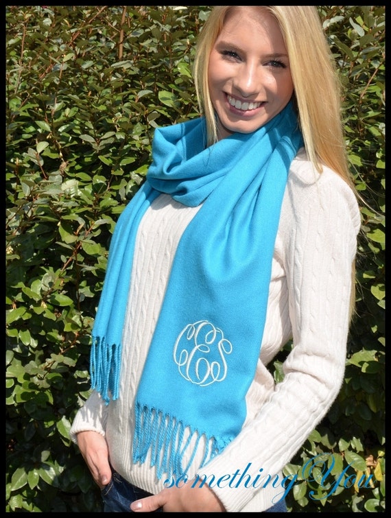 Monogrammed Scarf Circle Script Women&#39;s by SomethingYouGifts