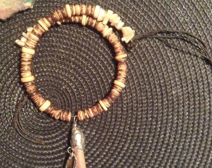 Beaded Choker * Sea Urchin & Seashells * Bamboo Beads * Boho Choker * Silver Choker