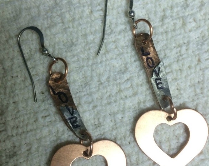Heart Earrings *Love Earrings *Copper Heart Earrings *Heart Earrings *LOVE Jewelry *Boho Jewelry * Yoga Jewelry