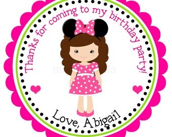 Personalized Minnie Mouse Girl Stickers,Gift Tags, Party Favors, Address Labels, Birthday Stickers - Set of 12