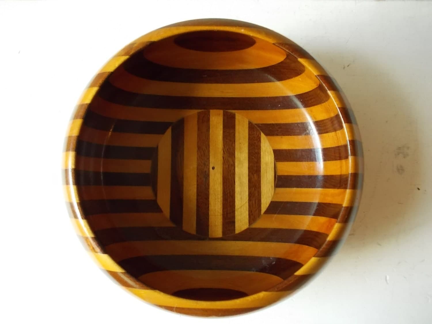 Striped Vintage Wood Bowl Lathe Turned Salad Bowl