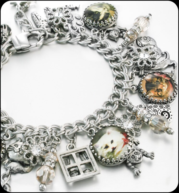 Cat Charm Bracelet Cats Jewelry Cat Bracelet by BlackberryDesigns