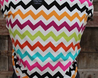 Baby Sling-ORGANIC COTTON Baby Wrap Sling Carrier-Rainbow Chevron on Gray-One Size Fits All-Newborn to Toddler-DvD Included