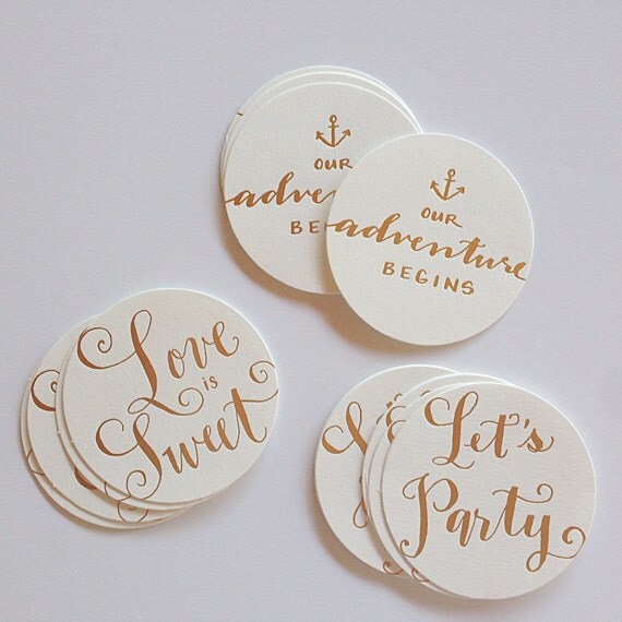 Let's Party Gold Foil Letterpress Coasters set by LHCalligraphy