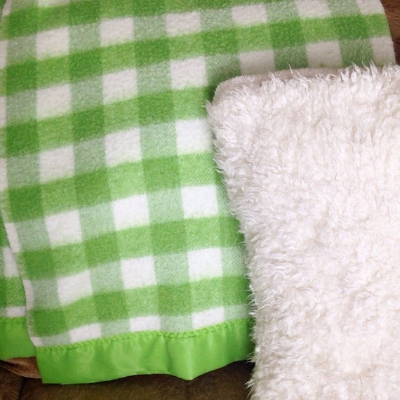 Green gingham plaid blanket by pillowhappy on Etsy