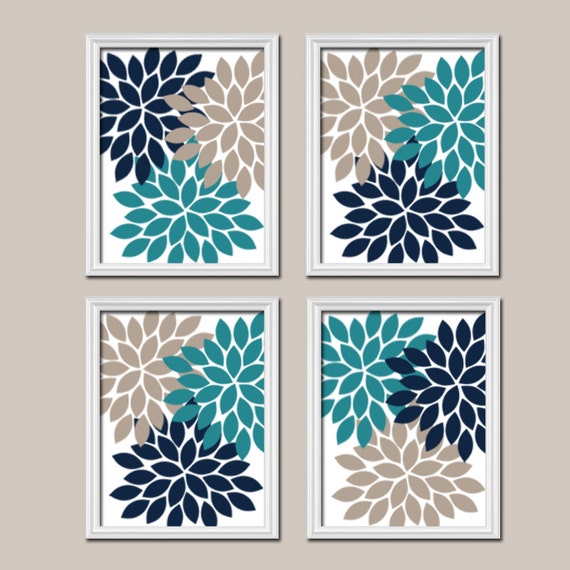 Teal Navy Beige Wall Art CANVAS or Prints Bedroom Pictures