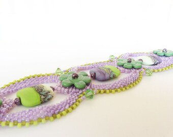 Lavender and Lime Beadweaving Bracelet