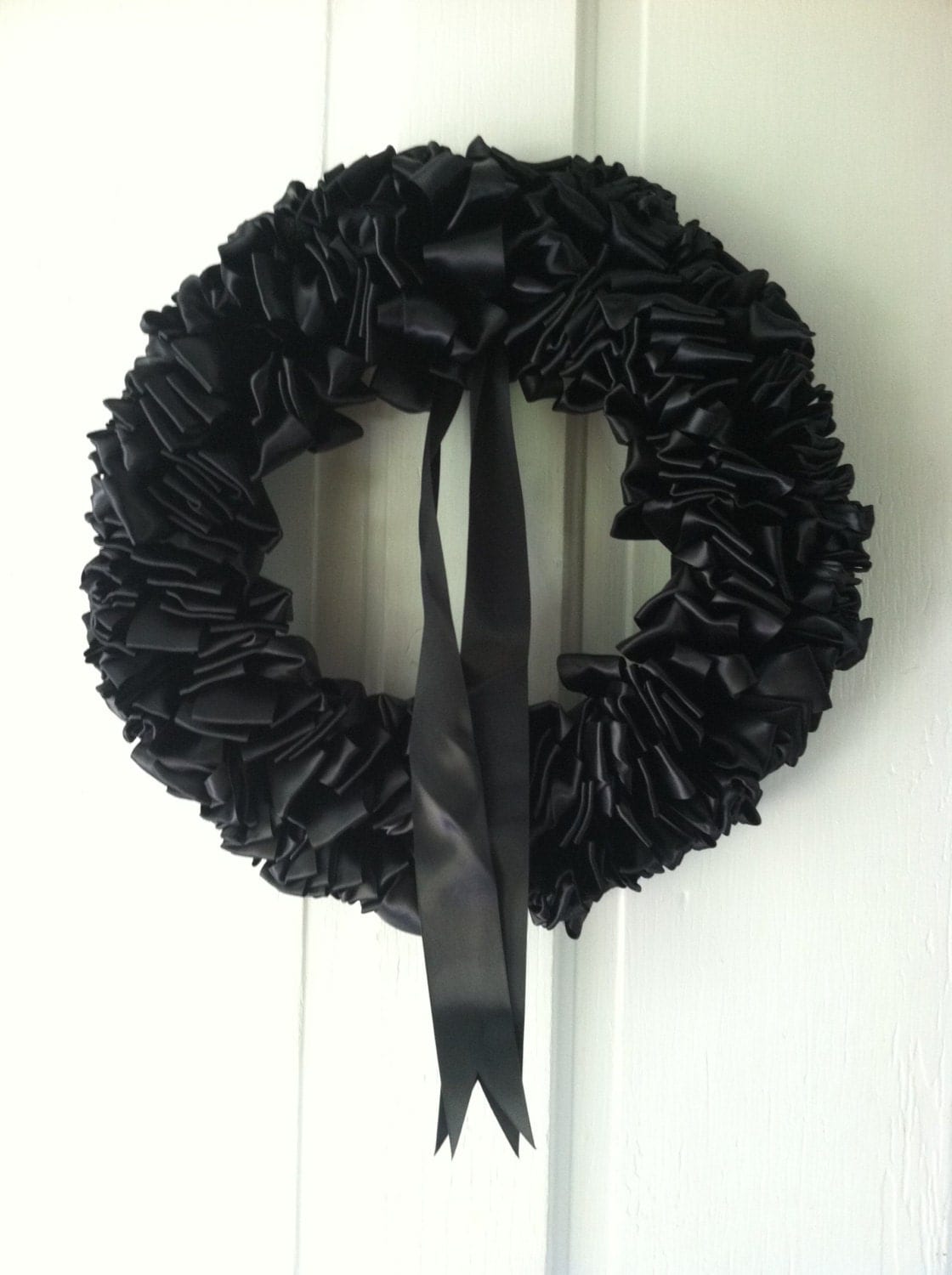 Black Ribbon Wreath Funeral Mourning Wreath Loss Grief 18 inch