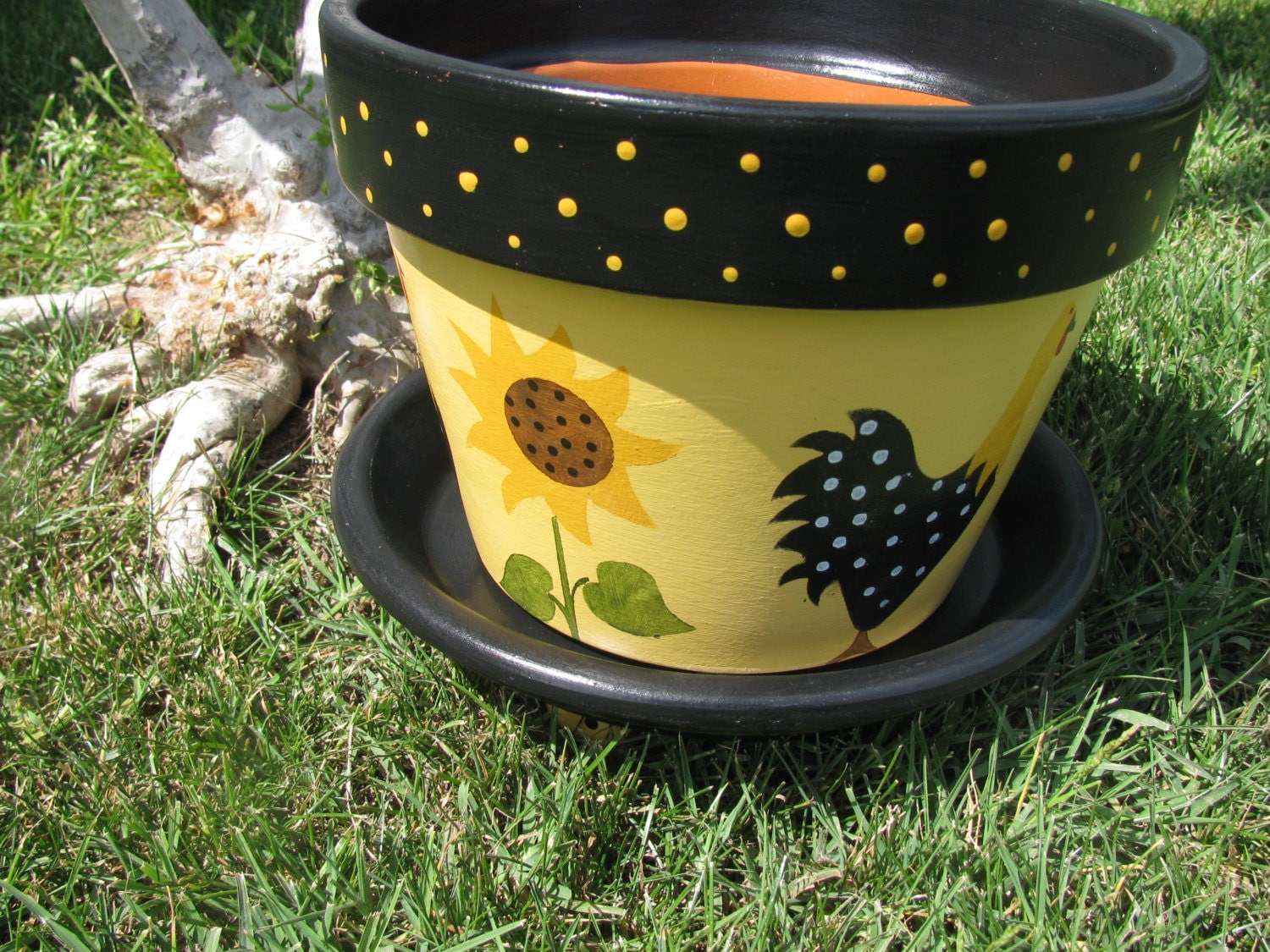 Chicken and Sunflower Flower pot