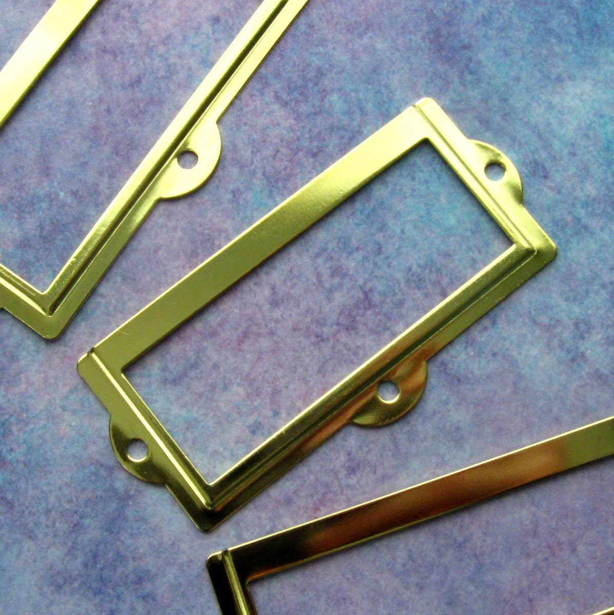 Set of 5 Bright Brass Finish Label Holders, Card Holders Metal Label