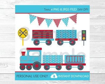 Cute Choo Choo Train Clipart / Train Clipart / Train Engine / Train Birthday / Train Baby Shower / Red & Blue PERSONAL USE Instant Download